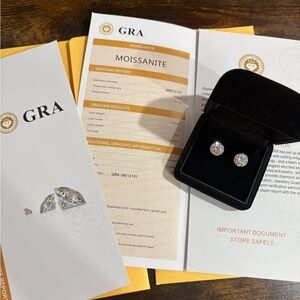 K18 YG stud earrings with moissanite 2.0 x 2 carats with GRA certificate